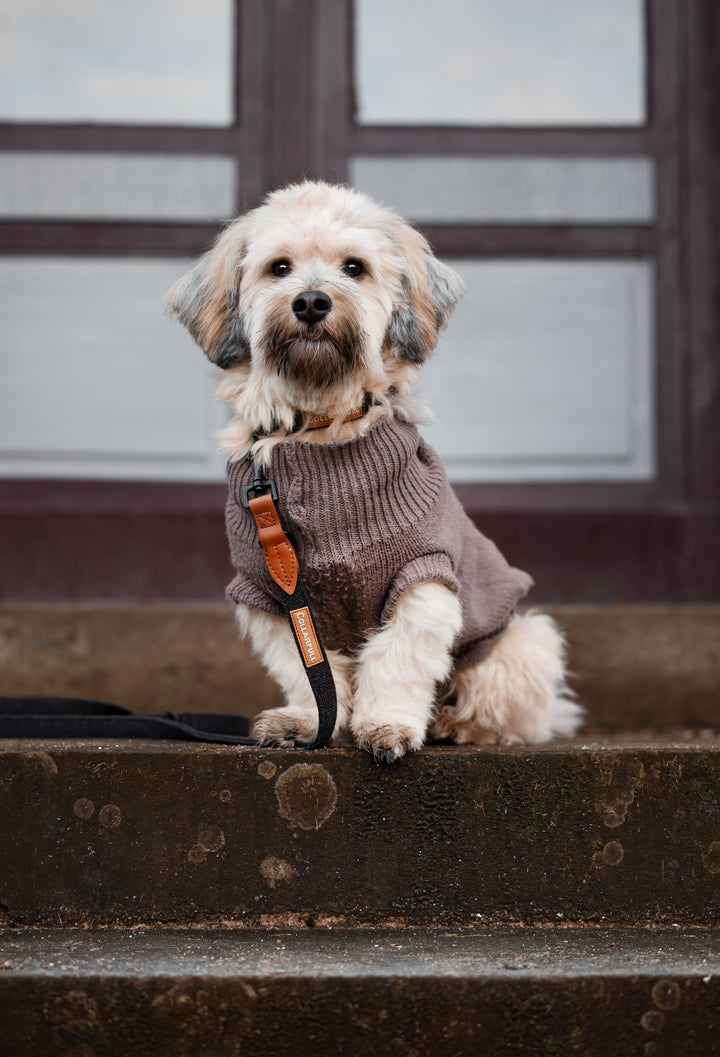 Justerbar hundesnor - Black Herringbone Tweed