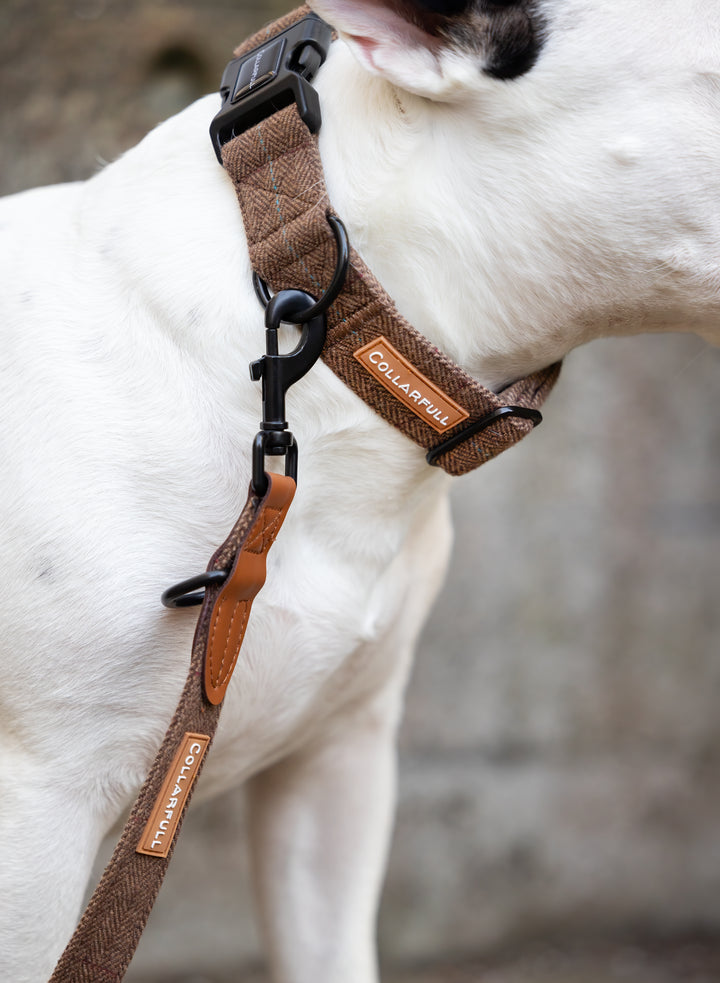 Justerbar hundesnor - Brown Herringbone Tweed